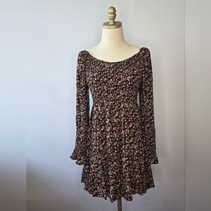 Altar'd State Black and Pink Floral Long Sleeve Dress